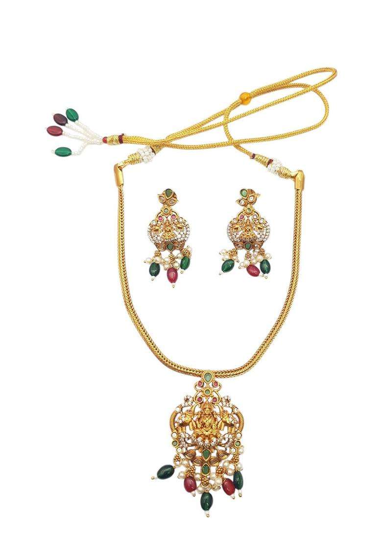 Gold-Plated CZ Stone Studded & Beaded Jewellery Set for Women | Traditional Temple Jewellery for Wedding & Festive Wear | Gift for Her - Indya