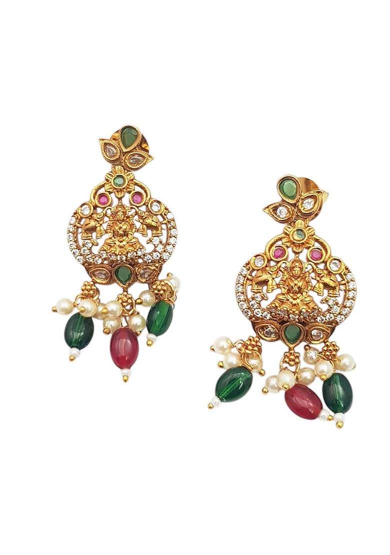 Gold-Plated CZ Stone Studded & Beaded Jewellery Set for Women | Traditional Temple Jewellery for Wedding & Festive Wear | Gift for Her - Indya