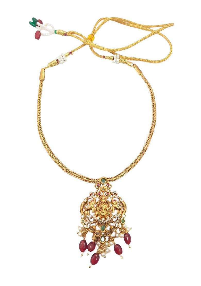Gold-Plated CZ Stone Studded & Beaded Laxmi Designs Jewellery Set for Women | Stylish Party & Everyday Wear | Gift for Her - Indya