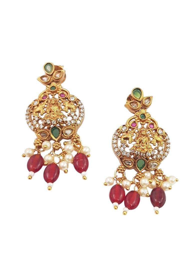 Gold-Plated CZ Stone Studded & Beaded Laxmi Designs Jewellery Set for Women | Stylish Party & Everyday Wear | Gift for Her - Indya