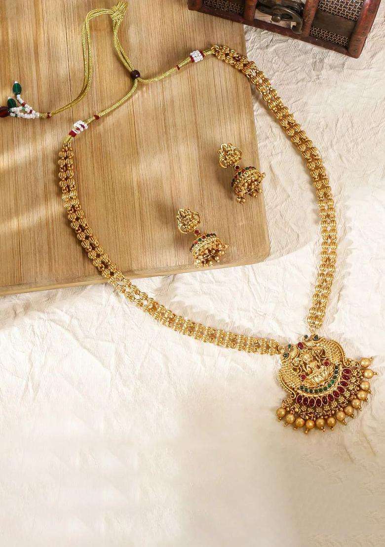 Gold-Plated Stone-Studded & Beaded Jewellery Set for Women | Traditional Temple Jewellery for Wedding & Festive Wear | Gift for Her - Indya