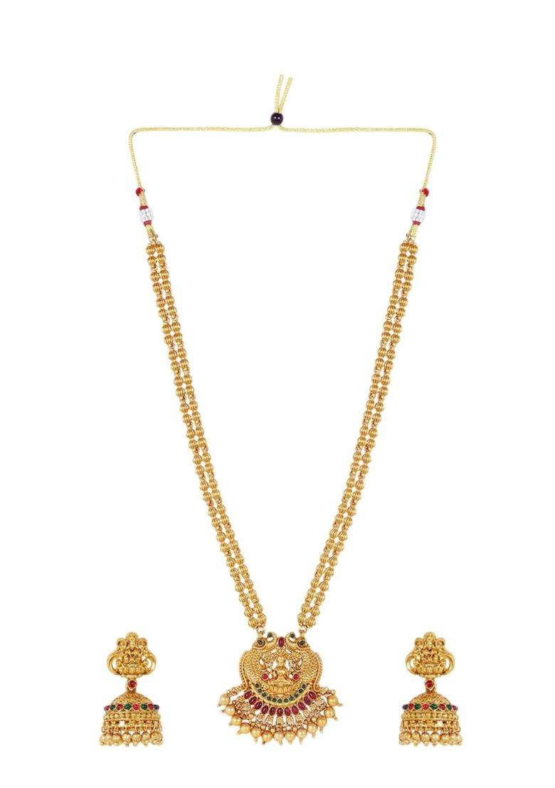 Gold-Plated Stone-Studded & Beaded Jewellery Set for Women | Traditional Temple Jewellery for Wedding & Festive Wear | Gift for Her - Indya