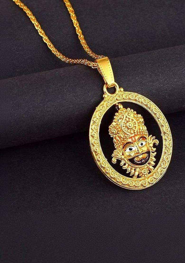 Rose Gold-Plated Oval Pendants with Chains for Men & Women | Traditional Temple Jewellery for Wedding & Festive Wear | Festive Gift - Indya