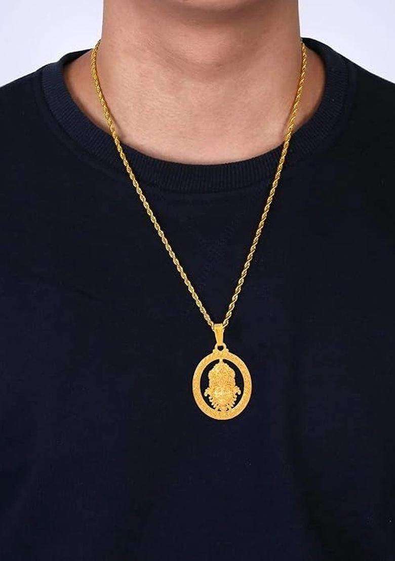 Rose Gold-Plated Oval Pendants with Chains for Men & Women | Traditional Temple Jewellery for Wedding & Festive Wear | Festive Gift - Indya
