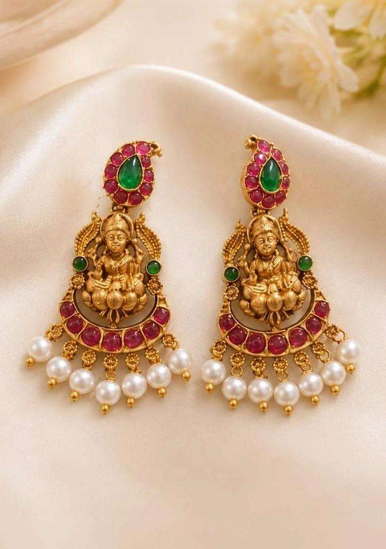 Gold-Plated Temple Stone-Studded Necklace and Earrings for Women | Traditional Temple Jewellery for Wedding & Festive Wear | Gift for Her - Indya