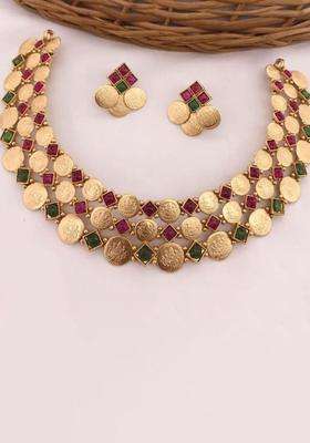 Gold-Plated Stone Studded Lakshmi Goddess Jewellery Set for Women | Traditional Temple Jewellery for Wedding & Festive Wear | Gift for Her