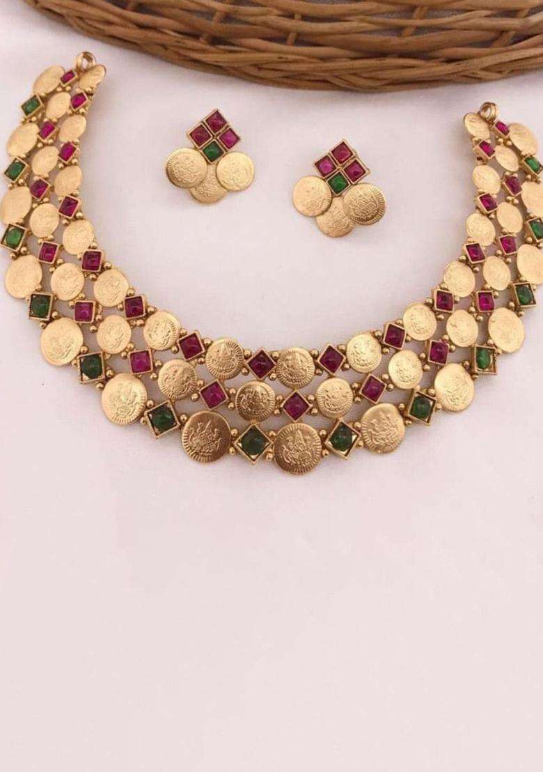 Gold-Plated Stone Studded Lakshmi Goddess Jewellery Set for Women | Traditional Temple Jewellery for Wedding & Festive Wear | Gift for Her - Indya