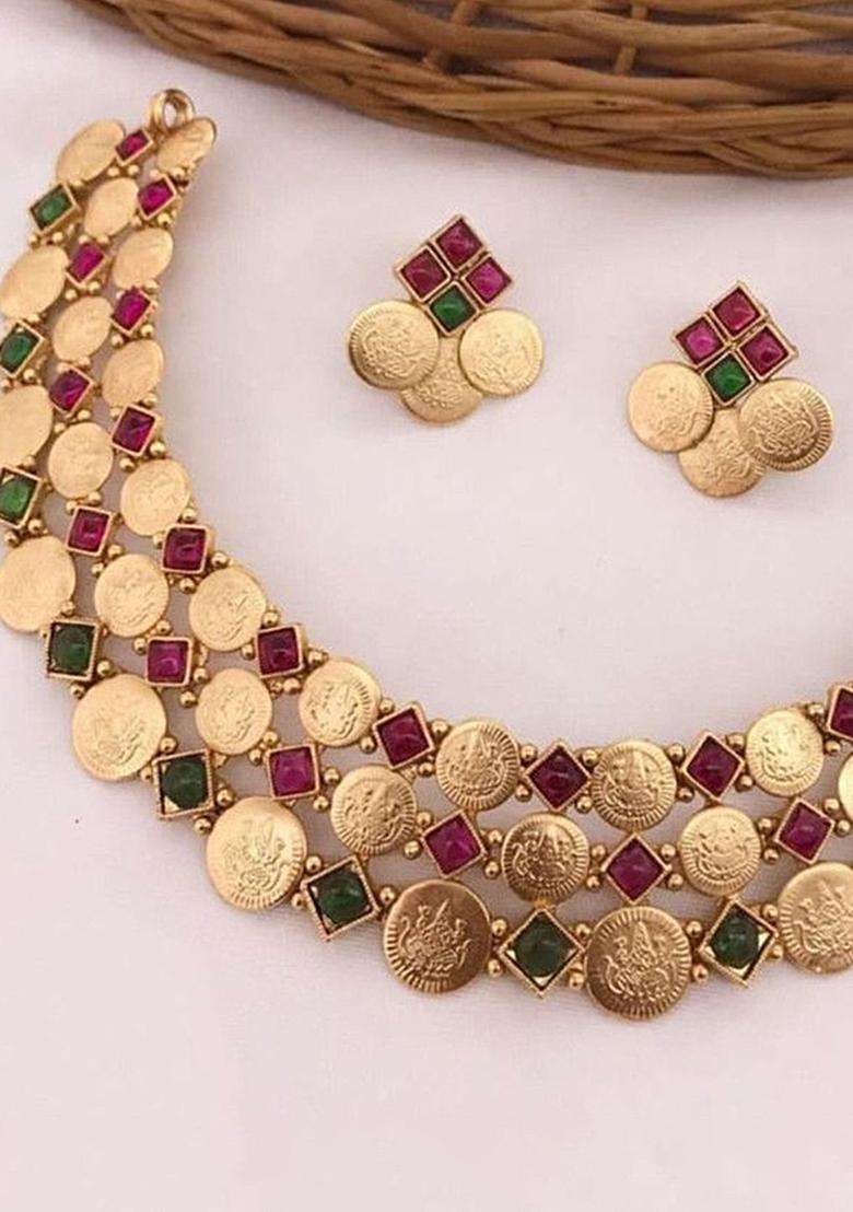Gold-Plated Stone Studded Lakshmi Goddess Jewellery Set for Women | Traditional Temple Jewellery for Wedding & Festive Wear | Gift for Her - Indya