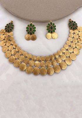 Gold-Plated Stone-Studded Temple Necklace and Earrings for Women | Traditional Temple Jewellery for Wedding & Festive Wear | Gift for Her