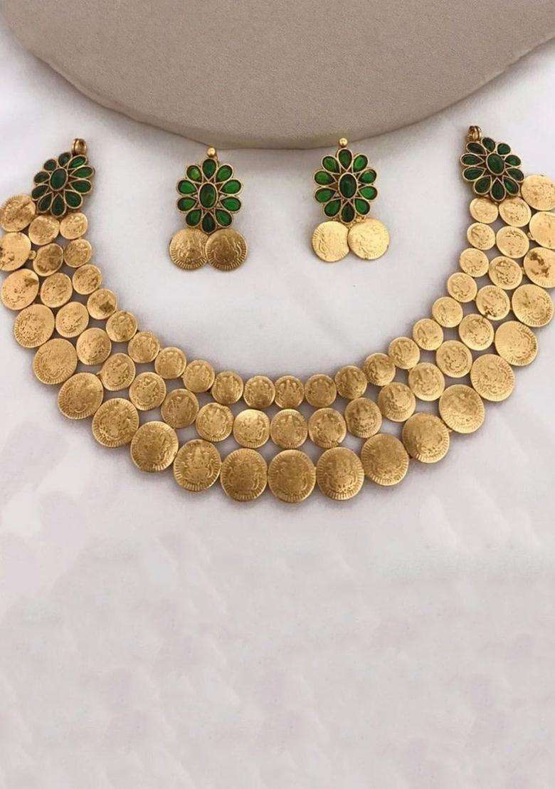 Gold-Plated Stone-Studded Temple Necklace and Earrings for Women | Traditional Temple Jewellery for Wedding & Festive Wear | Gift for Her - Indya