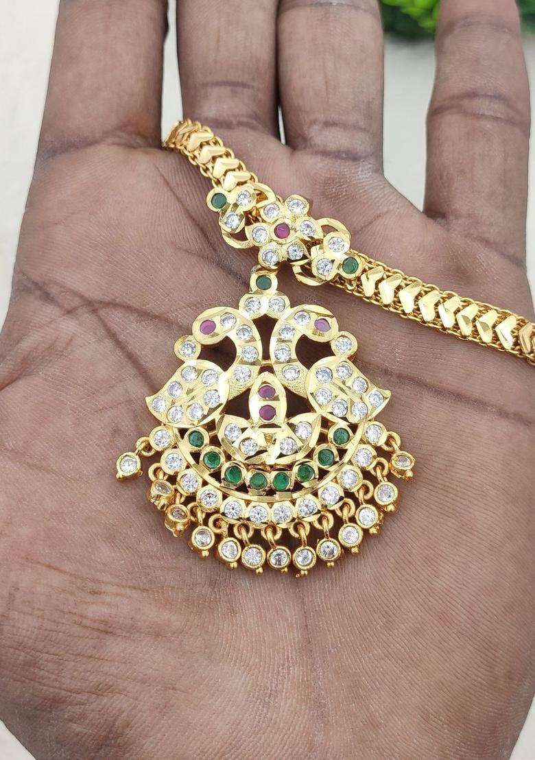Gold-Plated Artificial Stone Studded & Beaded Temple Necklace for Women | Traditional Temple Jewellery for Wedding & Festive Wear | Gift for Her - Indya