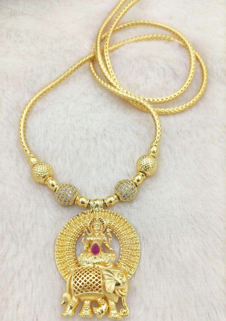 Gold-Plated Artificial Stone Studded & Beaded Temple Necklace for Women | Traditional Temple Jewellery for Wedding & Festive Wear | Gift for Her - Indya