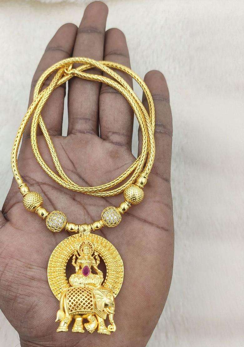 Gold-Plated Artificial Stone Studded & Beaded Temple Necklace for Women | Traditional Temple Jewellery for Wedding & Festive Wear | Gift for Her - Indya