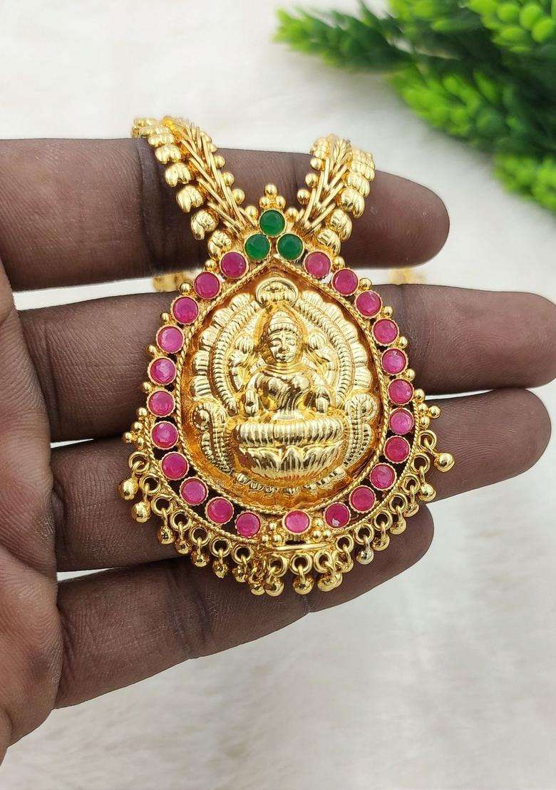 Gold-Plated Artificial Stones Studded Statement Necklace for Women | Traditional Temple Jewellery for Wedding & Festive Wear | Gift for Her - Indya