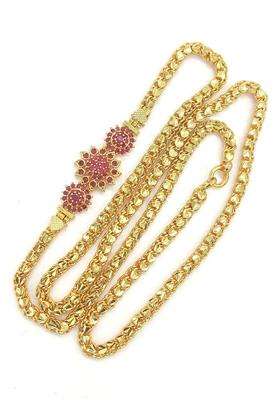 Brass Gold-Plated Artificial Stones Studded Statement Chain for Women | Traditional Temple Jewellery for Wedding & Festive Wear | Gift for Her