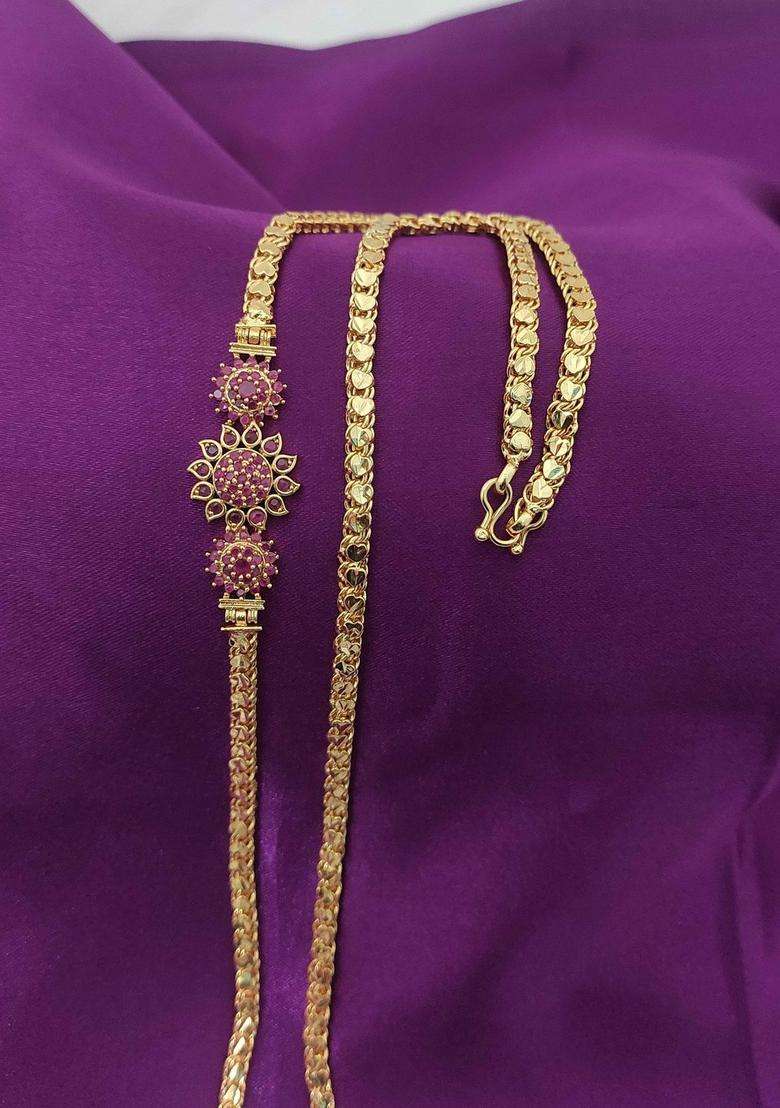 Brass Gold-Plated Artificial Stones Studded Statement Chain for Women | Traditional Temple Jewellery for Wedding & Festive Wear | Gift for Her - Indya