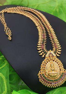 Brass Gold-Plated Cubic Zirconia Temple Necklace for Women | Traditional Temple Jewellery for Wedding & Festive Wear | Gift for Her