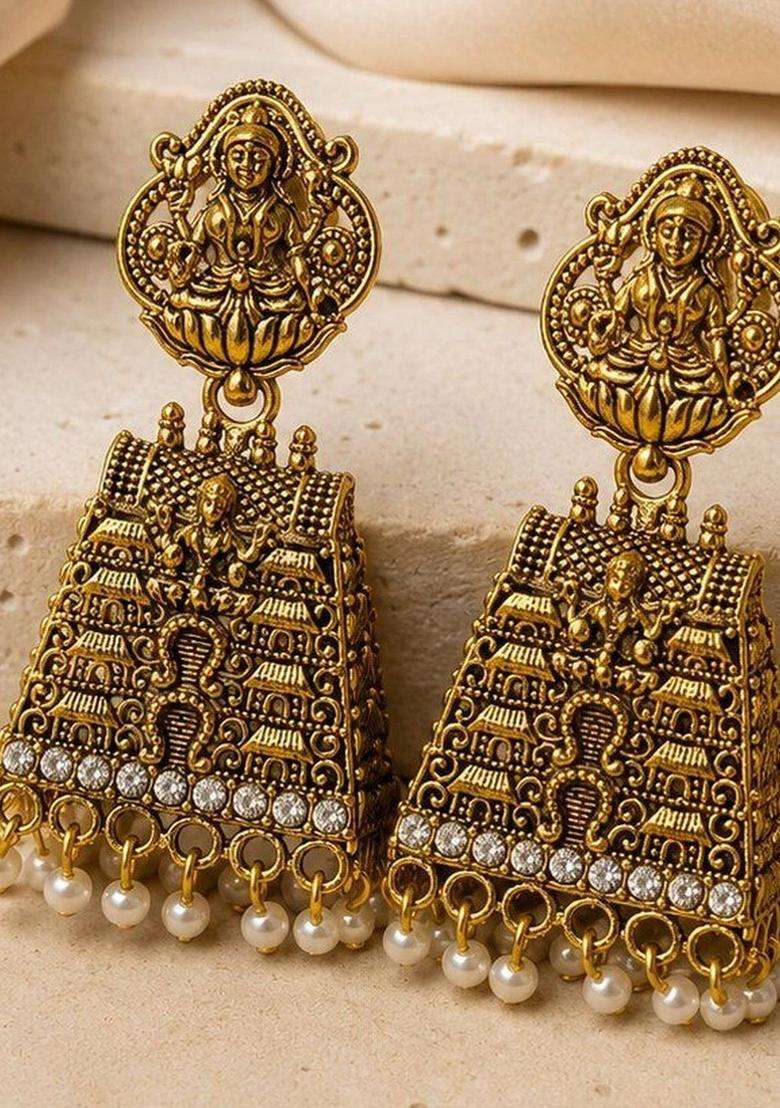 Geometric Jhumkas Earrings for Women | Traditional Temple Jewellery for Wedding & Festive Wear | Gift for Her - Indya