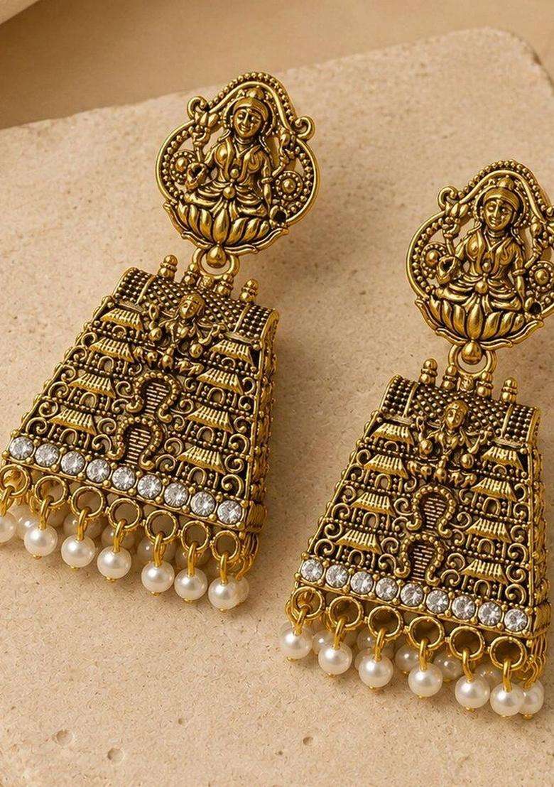 Geometric Jhumkas Earrings for Women | Traditional Temple Jewellery for Wedding & Festive Wear | Gift for Her - Indya