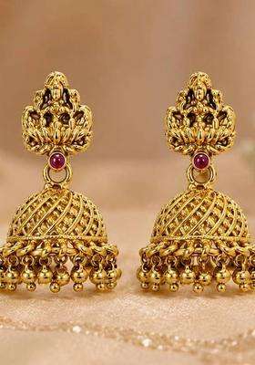 Gold-Plated Dome Shaped Jhumkas Earrings for Women | Traditional Temple Jewellery for Wedding & Festive Wear | Gift for Her
