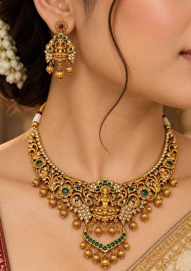 Brass Gold-Plated Temple Necklace for Women | Traditional Temple Jewellery for Wedding & Festive Wear | Gift for Her - Indya