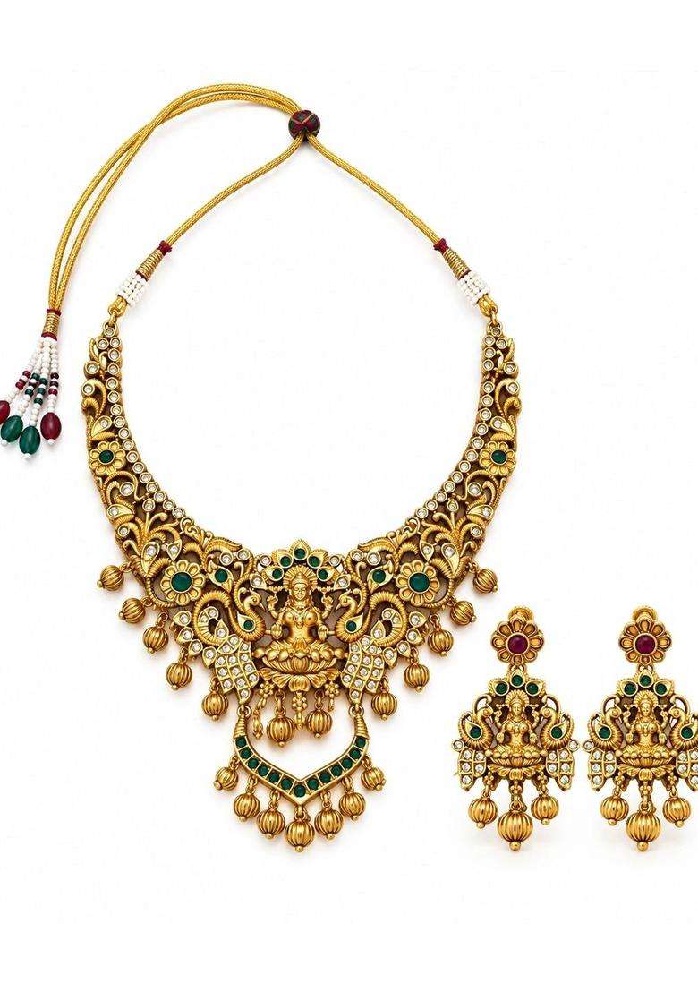 Brass Gold-Plated Temple Necklace for Women | Traditional Temple Jewellery for Wedding & Festive Wear | Gift for Her - Indya
