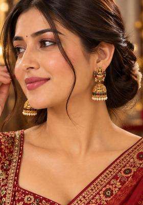 Gold-Plated Dome Shaped Jhumkas Earrings for Women | Traditional Temple Jewellery for Wedding & Festive Wear | Gift for Her