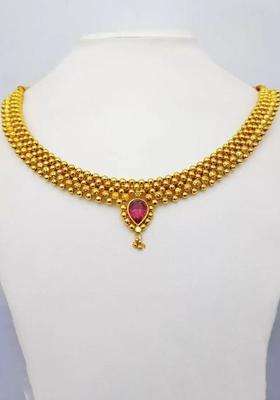 1gm Micron Gold-Plated Cubic Zirconia Stone Studded & Beaded Jewellery Set for Women | Traditional Temple Jewellery for Wedding & Festive Wear | Gift for Her