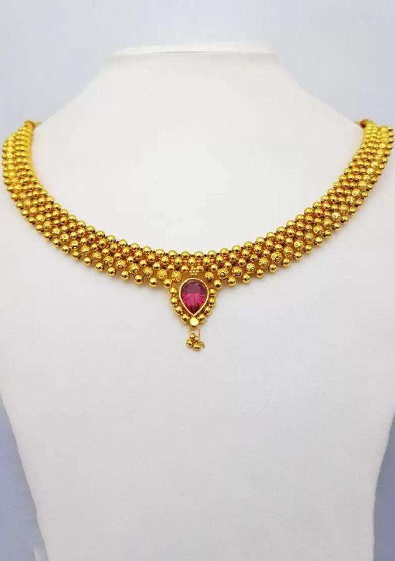 1gm Micron Gold-Plated Cubic Zirconia Stone Studded & Beaded Jewellery Set for Women | Traditional Temple Jewellery for Wedding & Festive Wear | Gift for Her - Indya
