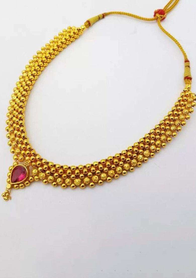1gm Micron Gold-Plated Cubic Zirconia Stone Studded & Beaded Jewellery Set for Women | Traditional Temple Jewellery for Wedding & Festive Wear | Gift for Her - Indya