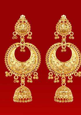 Anouk Gold-Plated Artificial Beaded Dome Shaped Temple Jhumkas for Women | Traditional Temple Jewellery for Wedding & Festive Wear | Gift for Her
