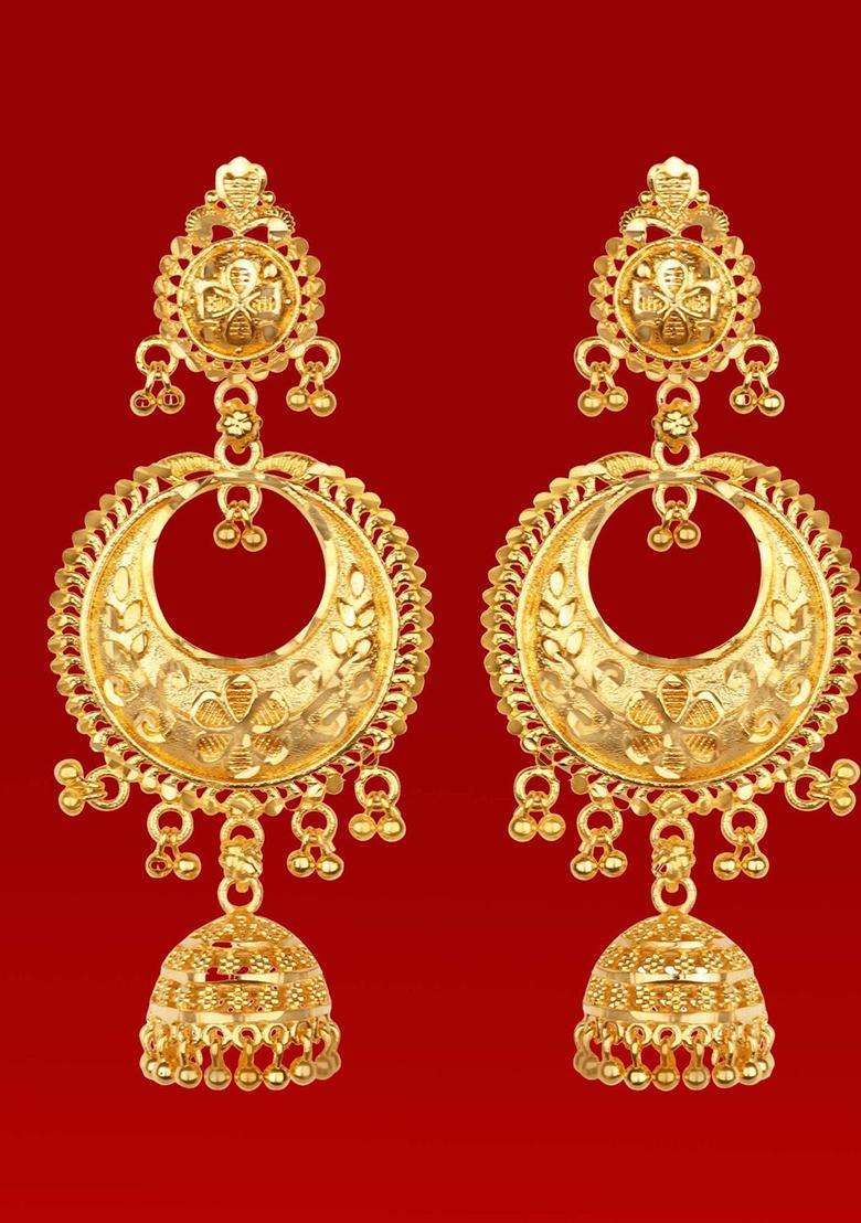 Anouk Gold-Plated Artificial Beaded Dome Shaped Temple Jhumkas for Women | Traditional Temple Jewellery for Wedding & Festive Wear | Gift for Her - Indya