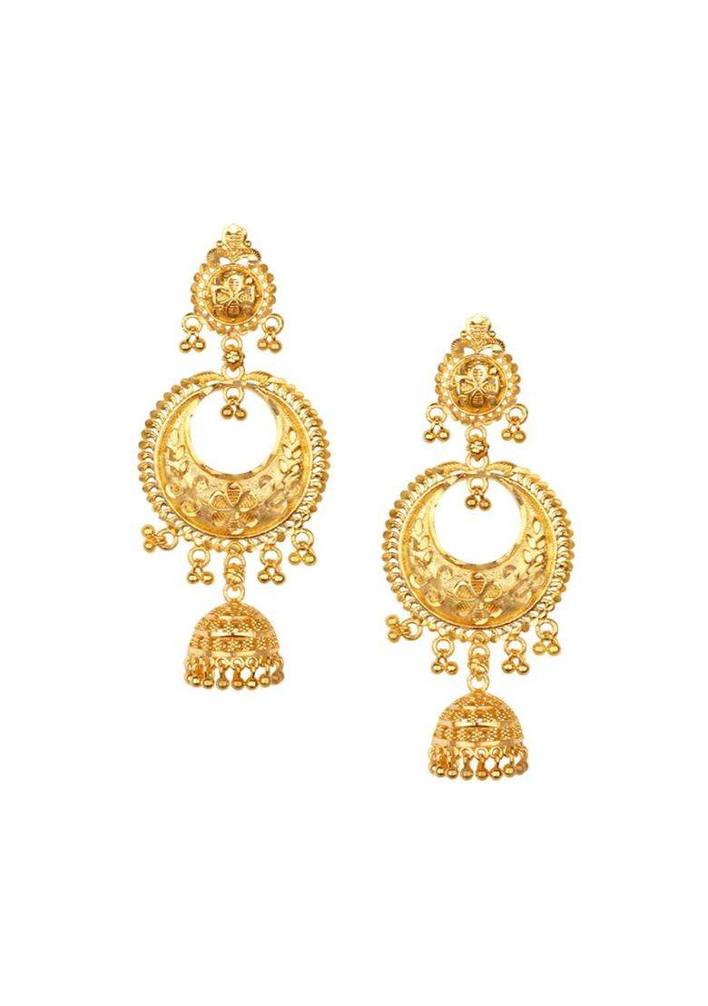 Anouk Gold-Plated Artificial Beaded Dome Shaped Temple Jhumkas for Women | Traditional Temple Jewellery for Wedding & Festive Wear | Gift for Her - Indya