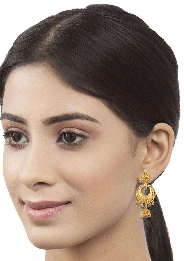 Anouk Gold-Plated Artificial Beaded Dome Shaped Temple Jhumkas for Women | Traditional Temple Jewellery for Wedding & Festive Wear | Gift for Her - Indya