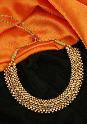 1gm Gold & Micron-Plated Cubic Zirconia-Studded & Beaded Jewellery Set for Women | Traditional Temple Jewellery for Wedding & Festive Wear | Gift for Her