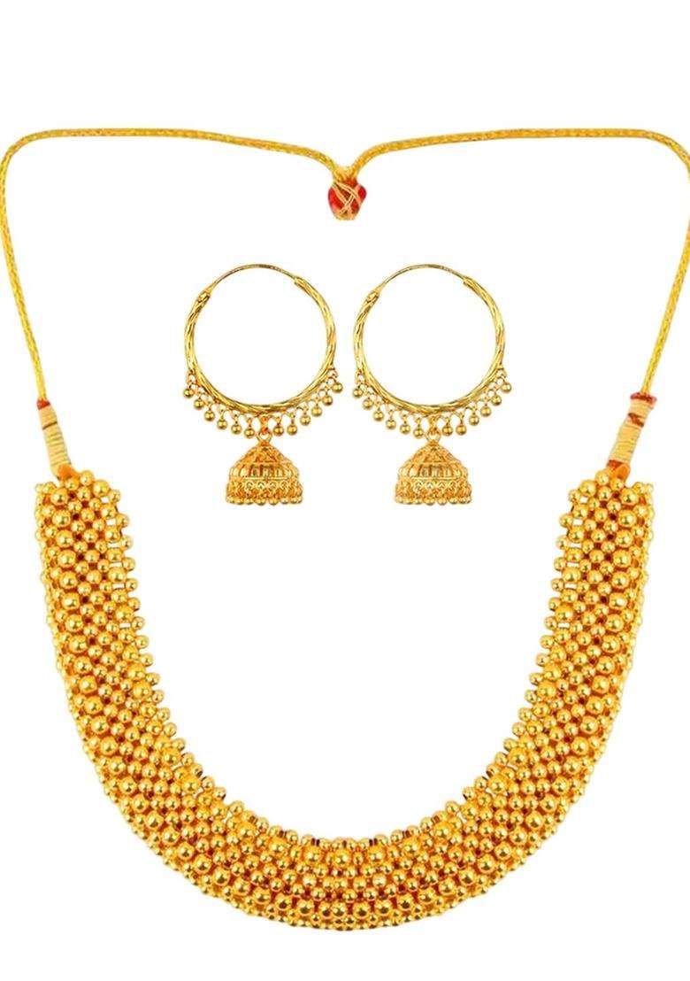 1gm Gold & Micron-Plated Cubic Zirconia-Studded & Beaded Jewellery Set for Women | Traditional Temple Jewellery for Wedding & Festive Wear | Gift for Her - Indya