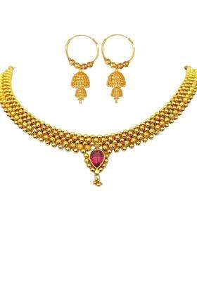 Women1gm Gold Micron Plated Cubic Zirconia-Studded & Beaded Jewellery Set for Women | Traditional Temple Jewellery for Wedding & Festive Wear | Gift for Her