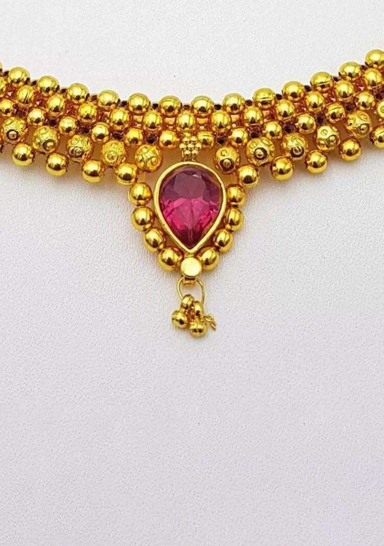 Women1gm Gold Micron Plated Cubic Zirconia-Studded & Beaded Jewellery Set for Women | Traditional Temple Jewellery for Wedding & Festive Wear | Gift for Her - Indya
