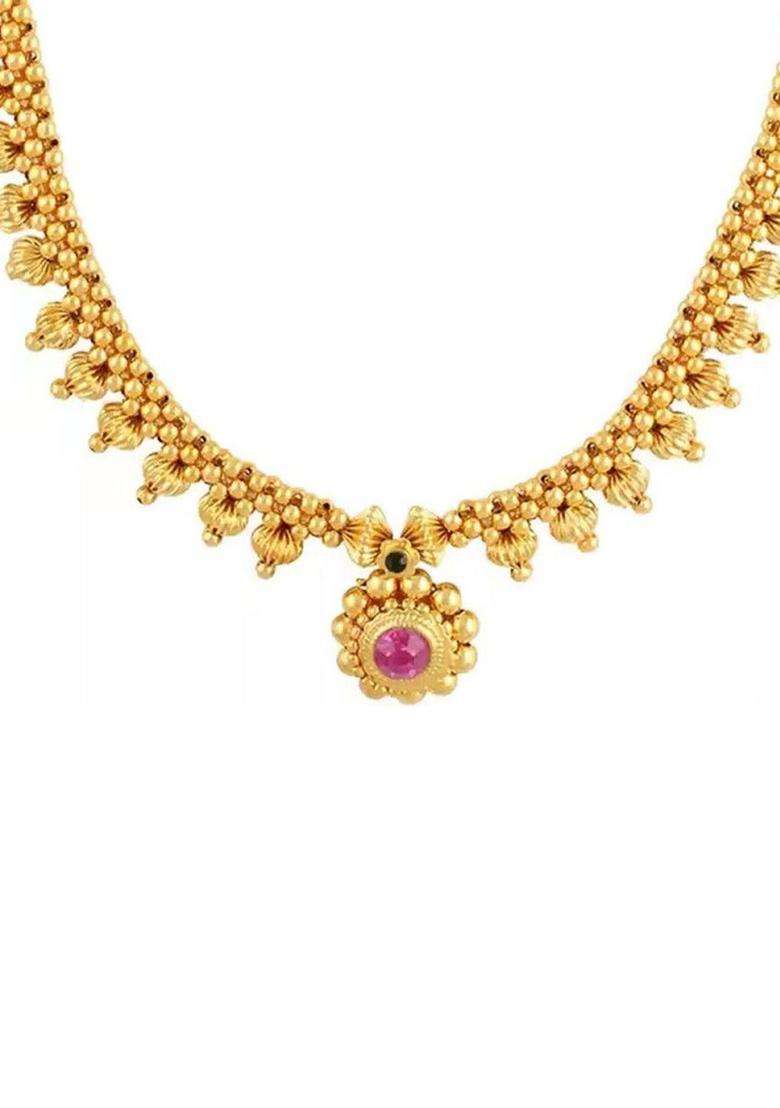 1gm Gold & Micron-Plated Cubic Zirconia-Studded & Beaded Jewellery Set for Women | Traditional Temple Jewellery for Wedding & Festive Wear | Gift for Her - Indya