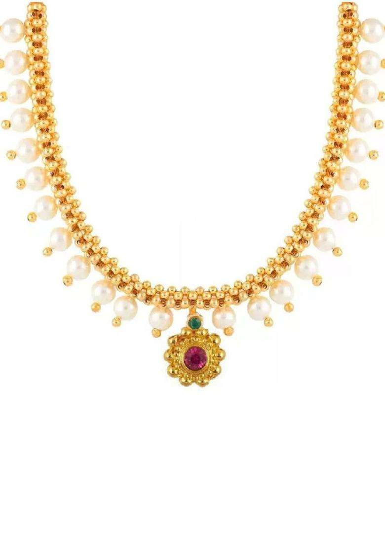 1gm Gold & Micron-Plated Cubic Zirconia-Studded & Beaded Jewellery Set for Women | Traditional Temple Jewellery for Wedding & Festive Wear | Gift for Her - Indya