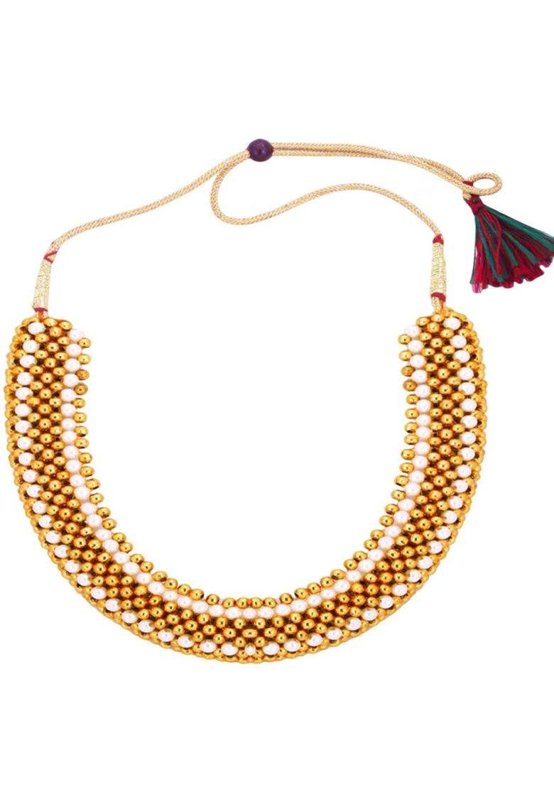 1gm Gold & Micron-Plated Cubic Zirconia-Studded & Beaded Jewellery Set for Women | Traditional Temple Jewellery for Wedding & Festive Wear | Gift for Her - Indya