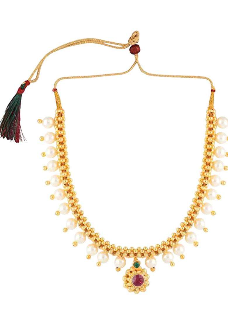Gold-Plated Cubic Zirconia -Studded & Beaded Jewellery Set for Women | Traditional Temple Jewellery for Wedding & Festive Wear | Gift for Her - Indya