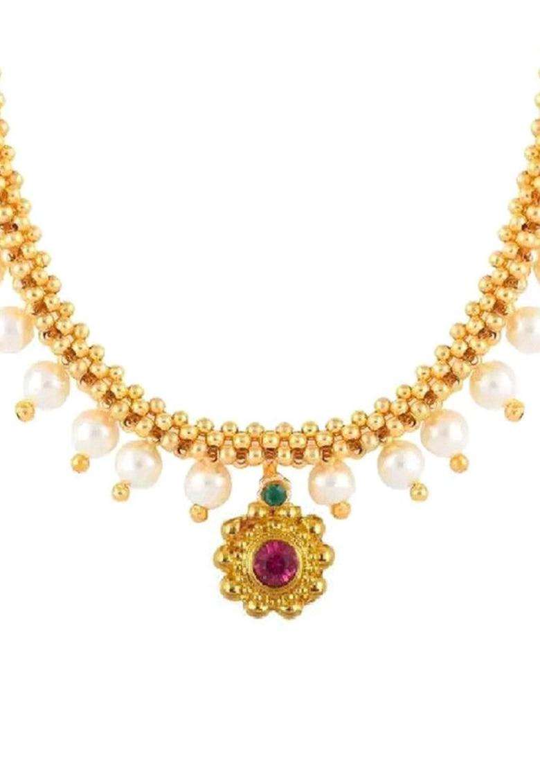 Gold-Plated Cubic Zirconia -Studded & Beaded Jewellery Set for Women | Traditional Temple Jewellery for Wedding & Festive Wear | Gift for Her - Indya