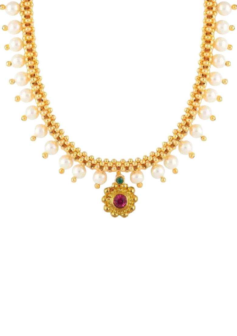 1gm Gold-Plated Cubic Zirconia-Studded & Beaded Jewellery Set for Women | Traditional Temple Jewellery for Wedding & Festive Wear | Gift for Her - Indya