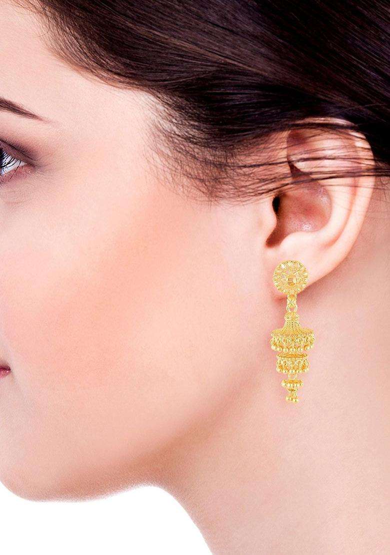 Anouk Gold-Plated Dome Shaped Jhumka for Women | Traditional Temple Jewellery for Wedding & Festive Wear | Gift for Her - Indya