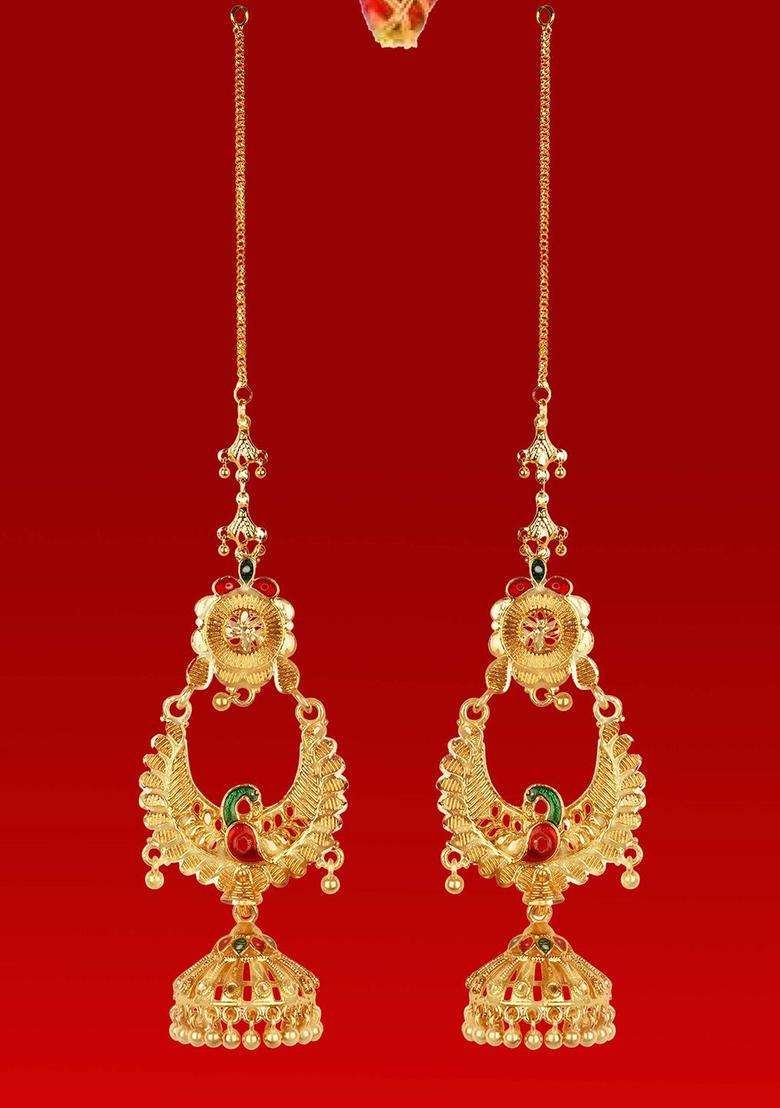 Anouk Gold-Plated Artificial Beaded Dome Shaped Temple Jhumkas for Women | Traditional Temple Jewellery for Wedding & Festive Wear | Gift for Her - Indya