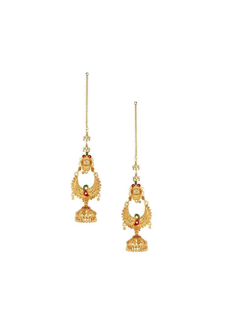 Anouk Gold-Plated Artificial Beaded Dome Shaped Temple Jhumkas for Women | Traditional Temple Jewellery for Wedding & Festive Wear | Gift for Her - Indya
