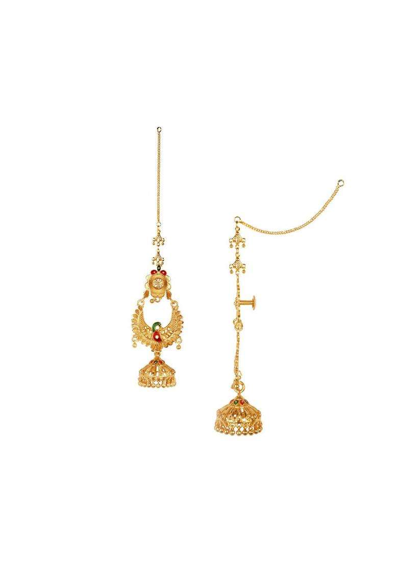 Anouk Gold-Plated Artificial Beaded Dome Shaped Temple Jhumkas for Women | Traditional Temple Jewellery for Wedding & Festive Wear | Gift for Her - Indya