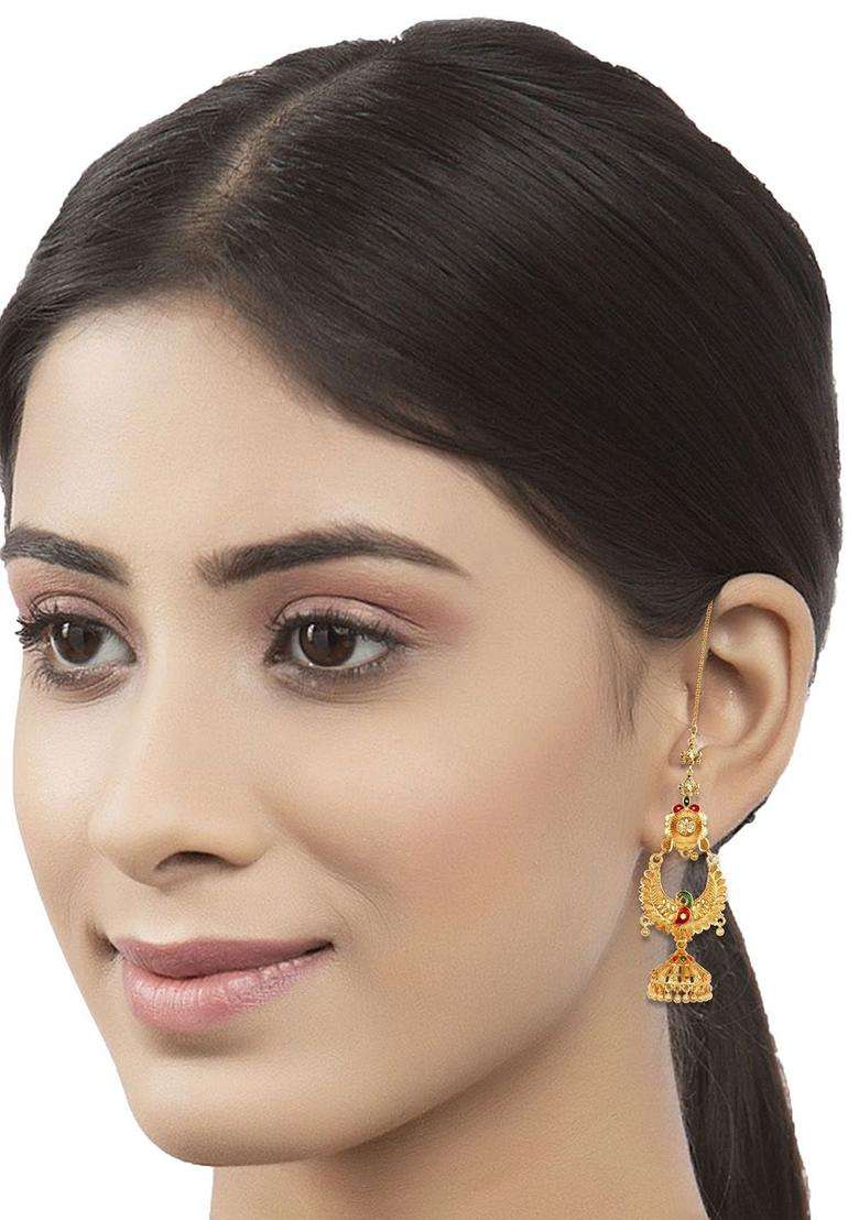 Anouk Gold-Plated Artificial Beaded Dome Shaped Temple Jhumkas for Women | Traditional Temple Jewellery for Wedding & Festive Wear | Gift for Her - Indya