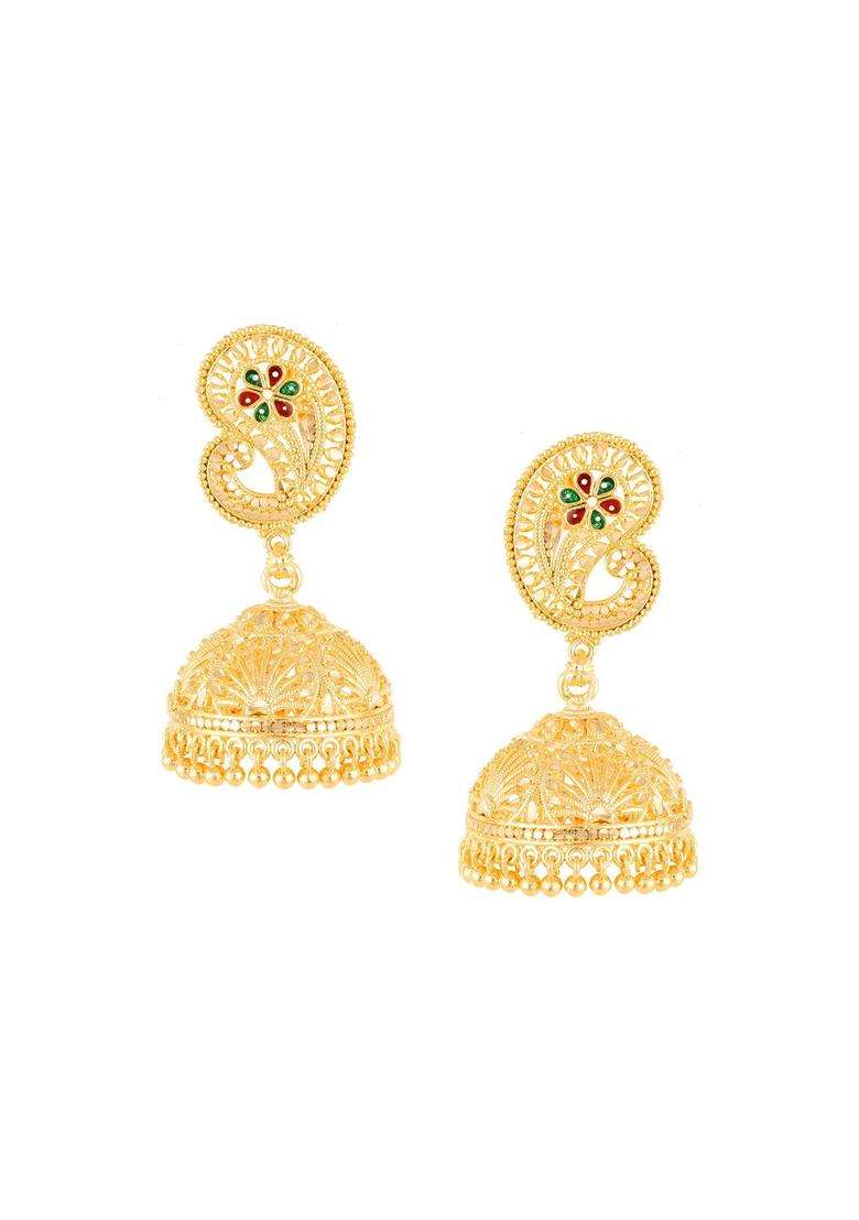 Anouk Gold-Plated Dome Shaped Jhumka for Women | Traditional Temple Jewellery for Wedding & Festive Wear | Gift for Her - Indya